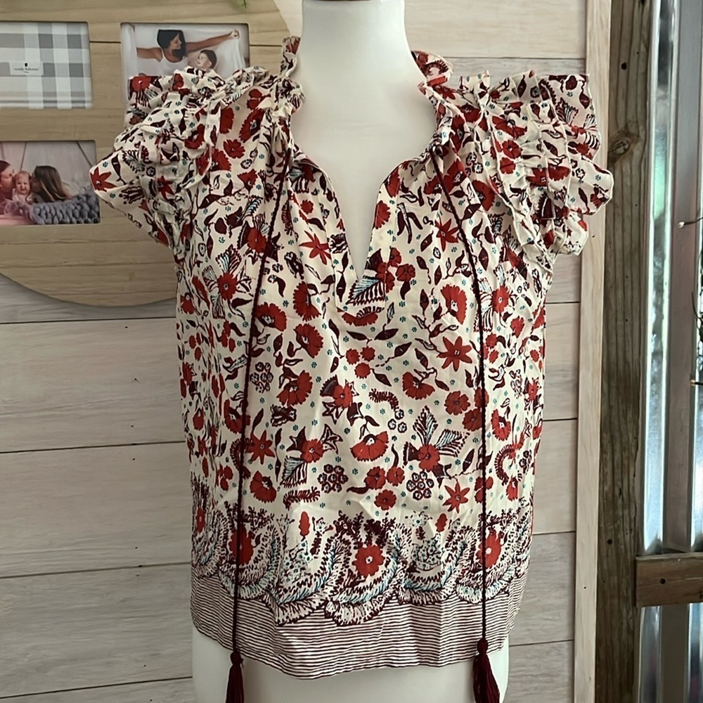 🆕 Aqua Red Flower Top S